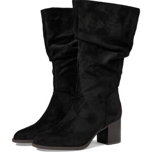 Kenneth Cole Mid Calf Boots 6 Black Microsuede Upper Almond Toe Block Heel